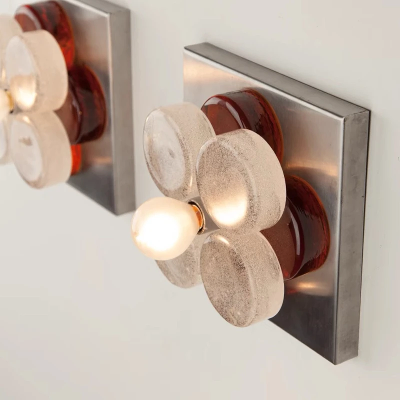 French Design Square Base Flower Glass Wall Lamp LED E27 Luxury Art Decorative Wall Sconces Living Room Bedroom Background Study