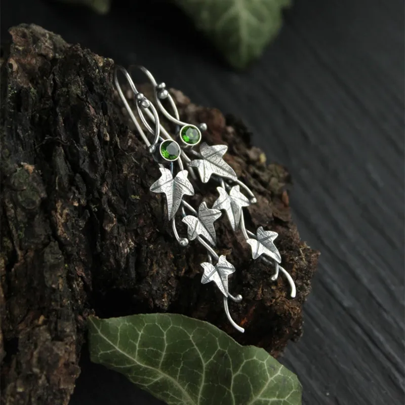 Vintage Ivy Elven Leaf Earrings For Women Silver Color Metal Crystal Earrings Female Fashion Custom Jewelry