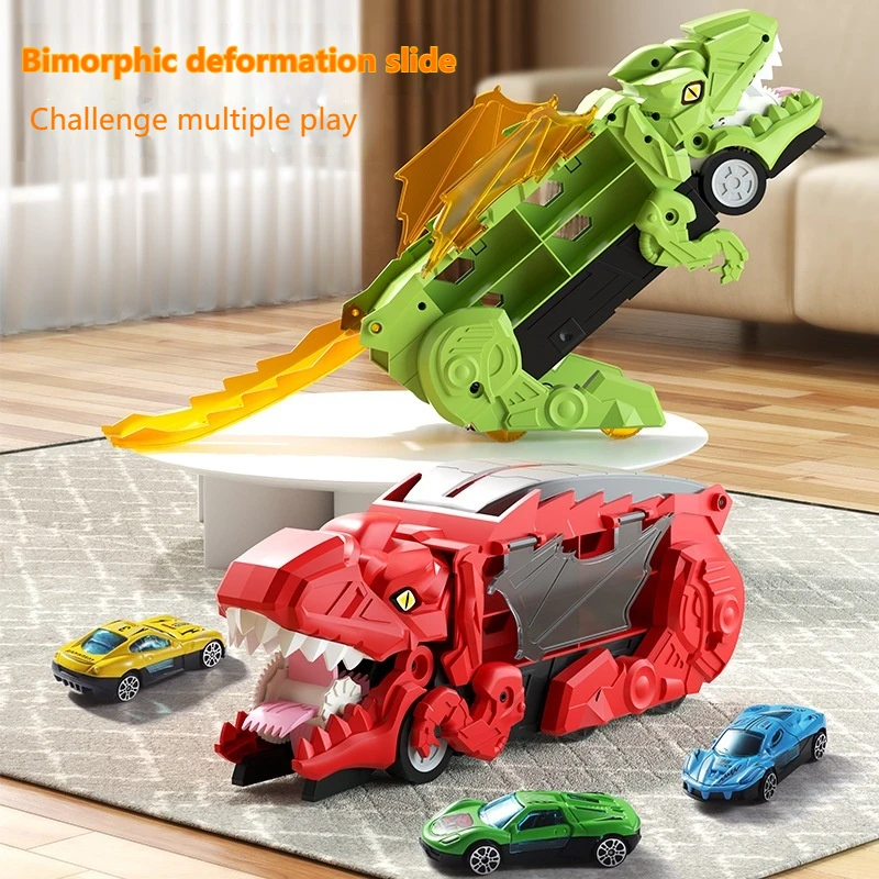 

Children'S Dinosaur Devouring Car Ejection Glide Transport Track Receiving Alloy Car Educational Toy Car 2024 New Toy Gift