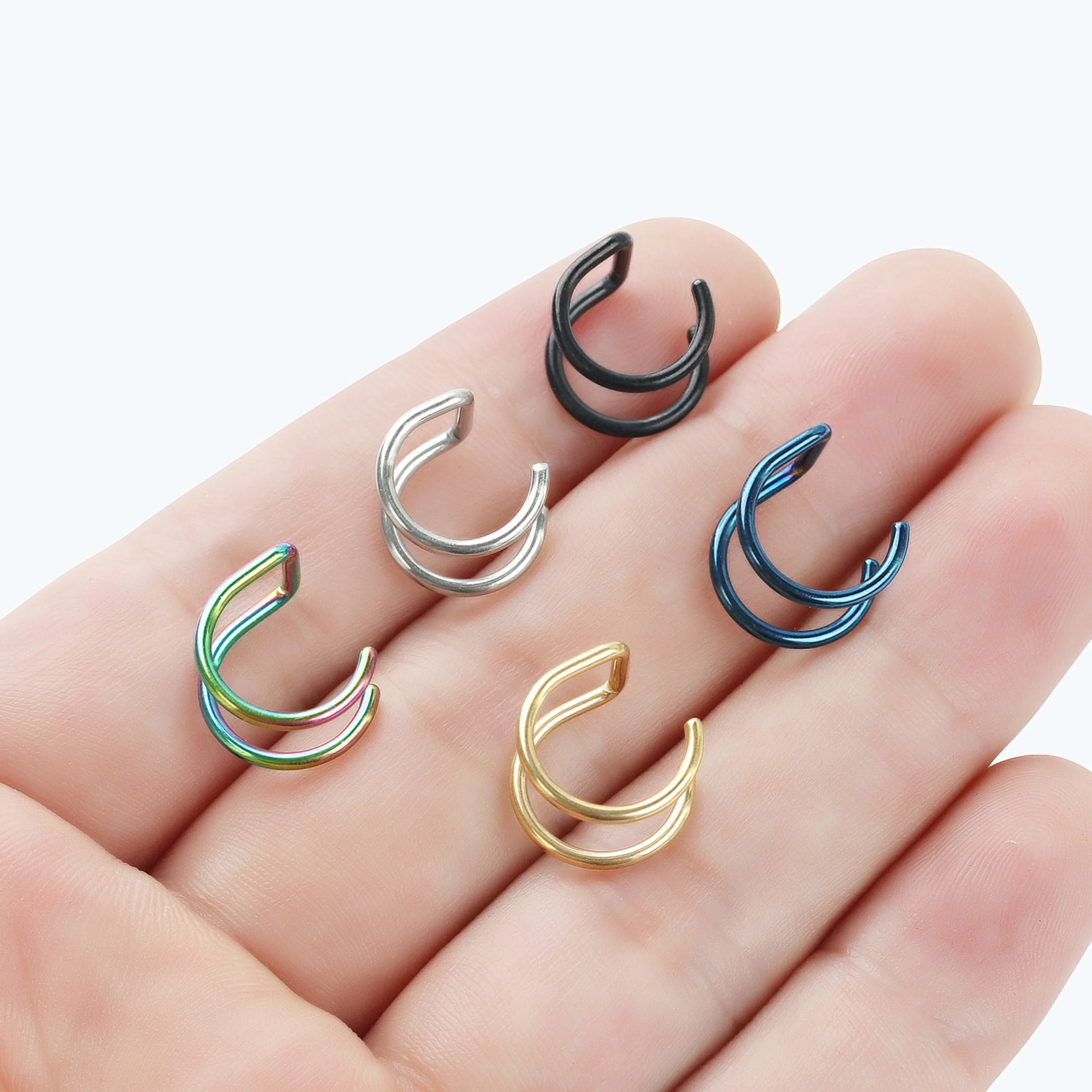 قطعتان من أصفاد الأذن الجديدة غير المثقوبة - أقراط ملفوفة مزدوجة على شكل حرف U بسيطة، متسلق الأذن من الفولاذ المقاوم للصدأ للرجال/النساء #3