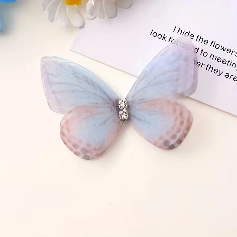 30 Stück hellfarbige, transparente Schmetterlingsdekorationen, 3D-imitierte gewebte Schmetterlinge, DIY-Haarschmuckzubehör – Detail 3