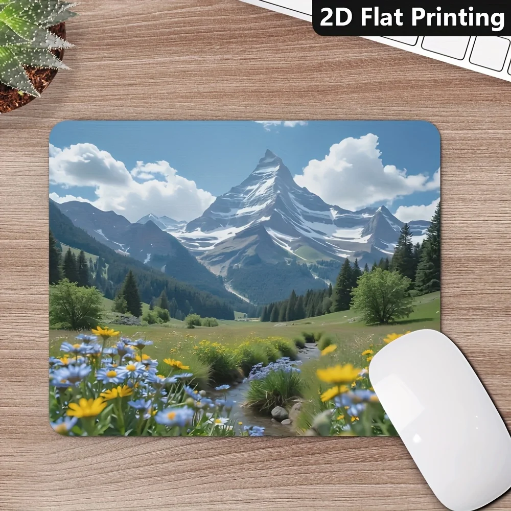 Gaming Office Non-Slip Mouse Pad Scenic Mountain Flower Landscape Desk Mat PC Computer Laptop Accessories Gamer Setup Decoration