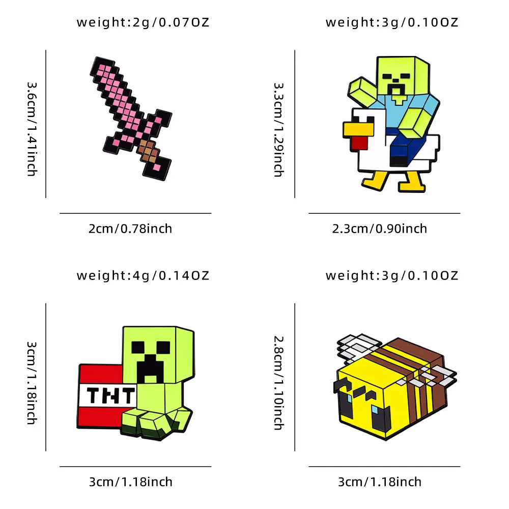 4pcs Cute Baby Zombie Chicken Jockey & Pixel Bee Enamel Pins - Sandbox Game Inspired Gaming Themed Brooches Funny Gamer Gift view 6