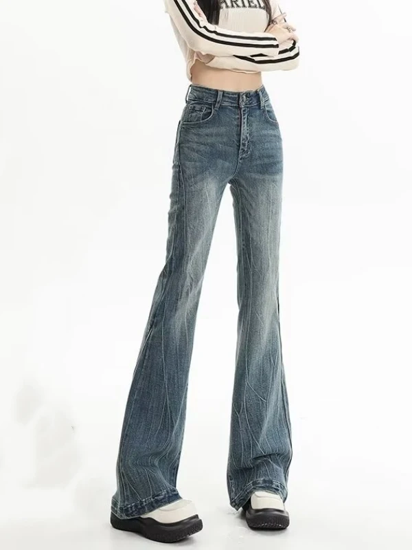 

American High Waist Bell Bot Jeans Women's Spring Autumn Tall Slim Narrow Version Hoof Pants Light Blue Long Pants