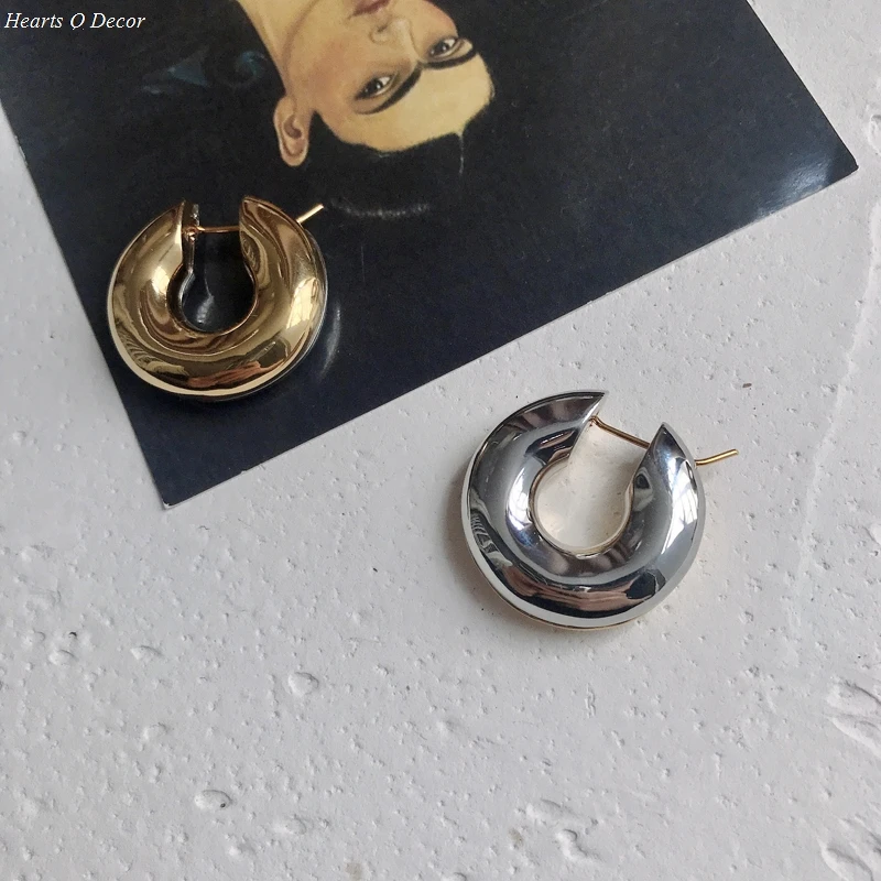 

Brass With 18K Chunky 2 Tone Round Stud Earrings OL Designer Unique Party Elegance Gifts For Women Trendy Sale Ins