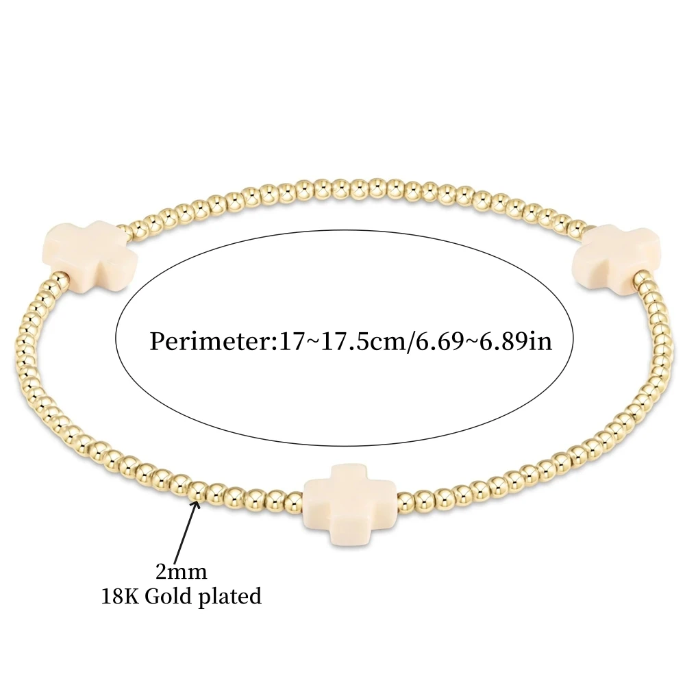 Vlen Cross Bracelet Jewelry Gift Stackable 18K Gold Plated Beads Bracelets for Women Summer Pulseras