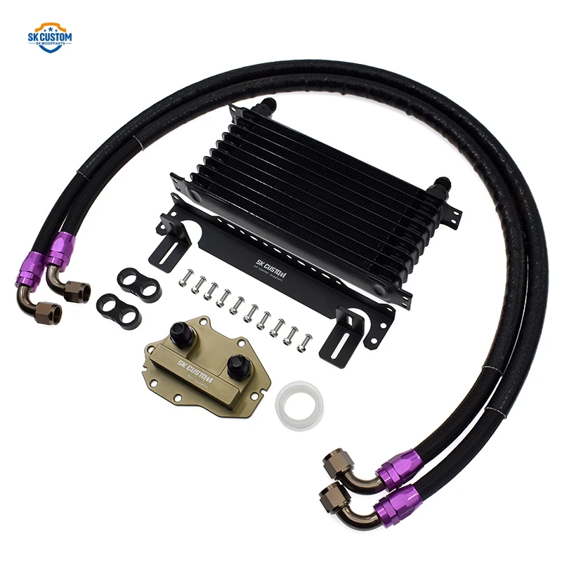 

10 Rows Oil Cooler Kit For BMW 5 Series 6 Series G30 G32 B38 B48 TU Engine With AN10 Sandwich Plates Hose Kit
