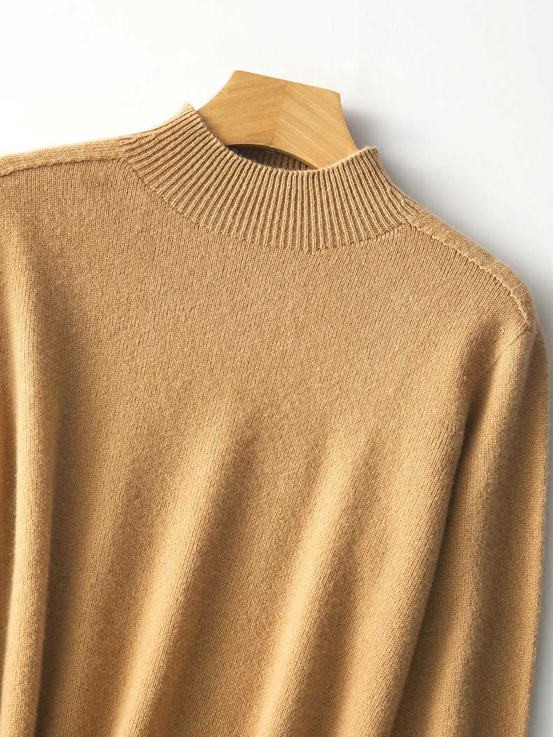 SuyaDream, Women Basic Pullovers, 100%Sheep Wool, Mock Neck, Plain Knit Sweaters, 2024 Fall Winter Warm Top, Camel, Blue