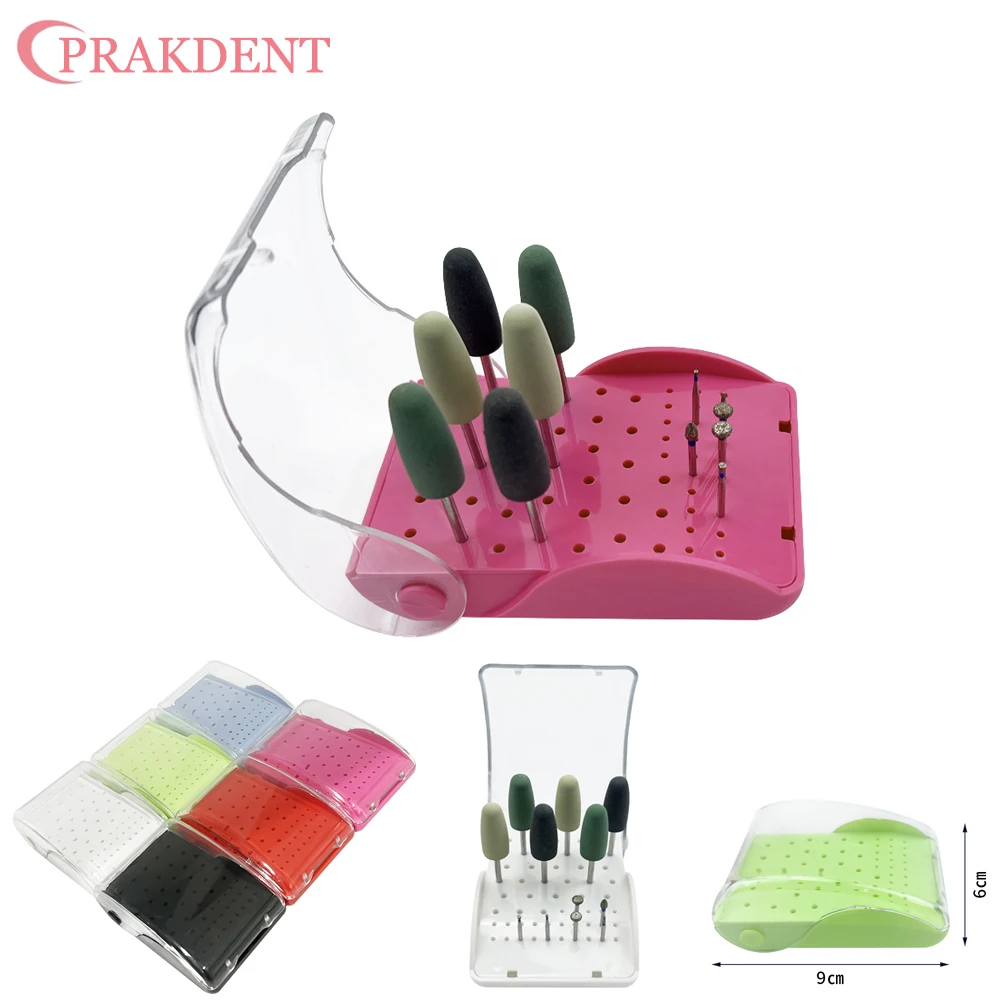 60 Holes Dental Bur Block Plastic Dental Burs Organizer Autoclavable Disinfection Holder Organizer Box with Cover Dentist Tool