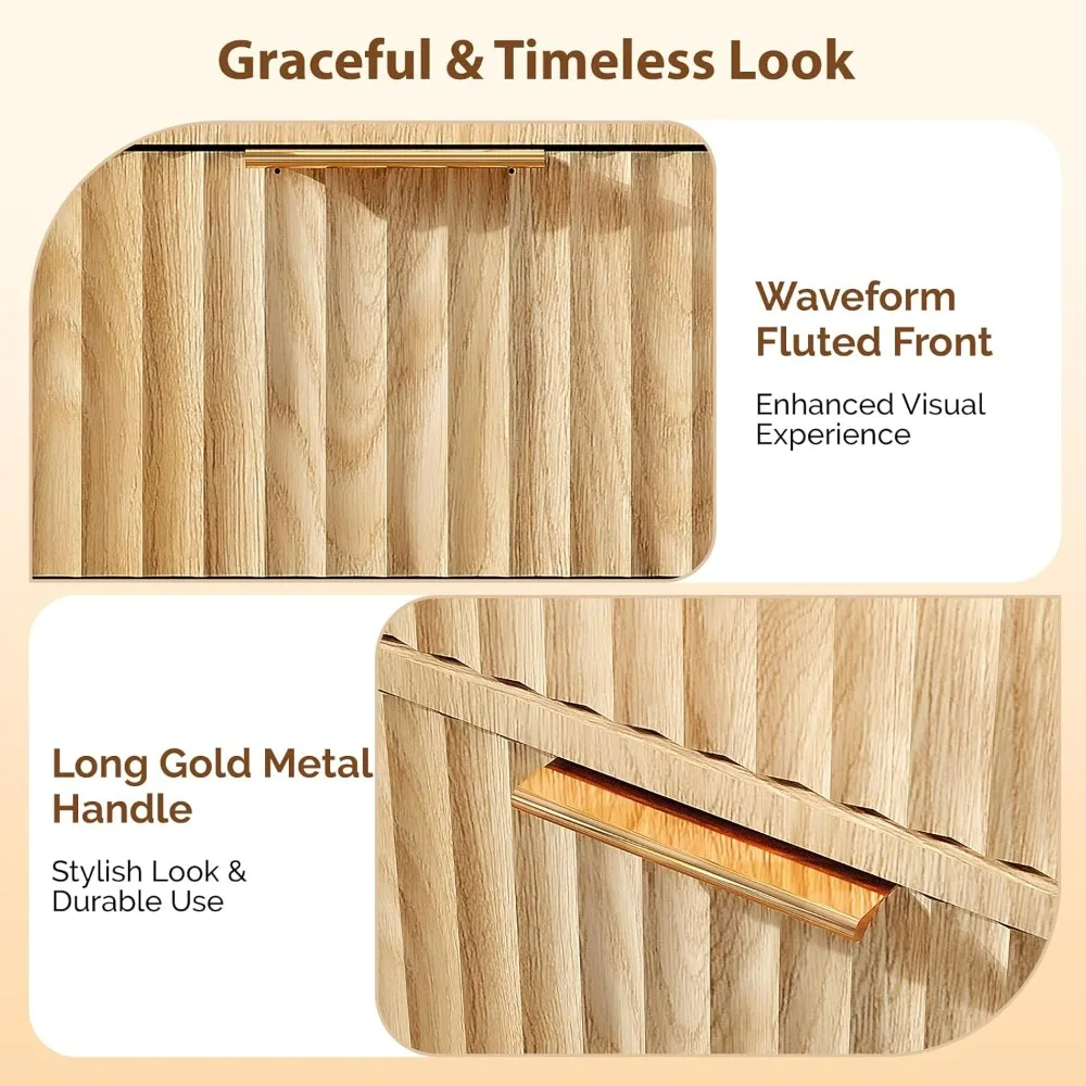 Oak Wood Fluted Wardrobe with Doors, Drawers, and Hanging Rack for Bedroom Storage