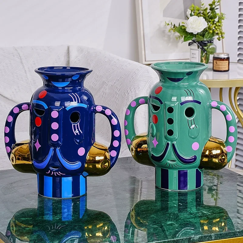 

Creative Facial Makeup Ceramic Vase Ornaments, Living Room, Home, Desktop, Dry, Ornaments, Hand-painted, Colorful Flower Ware