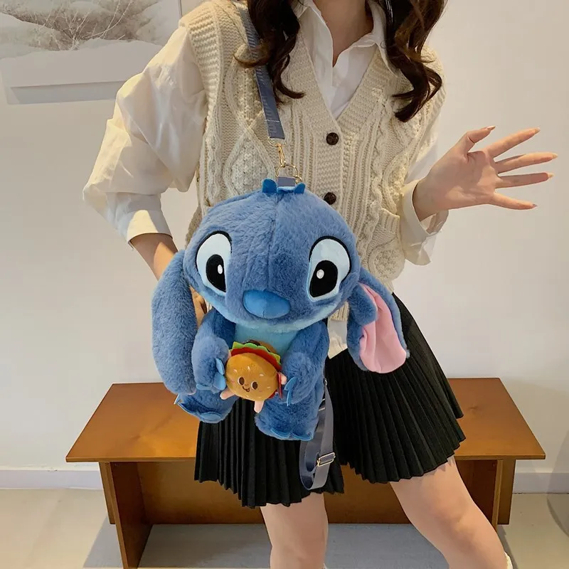 New Disney 3d Stitch Plush Cartoon Backpack Girl Cute Ins Single Shoulder Crossbody Bag Parent Child Gift Children'S Gift