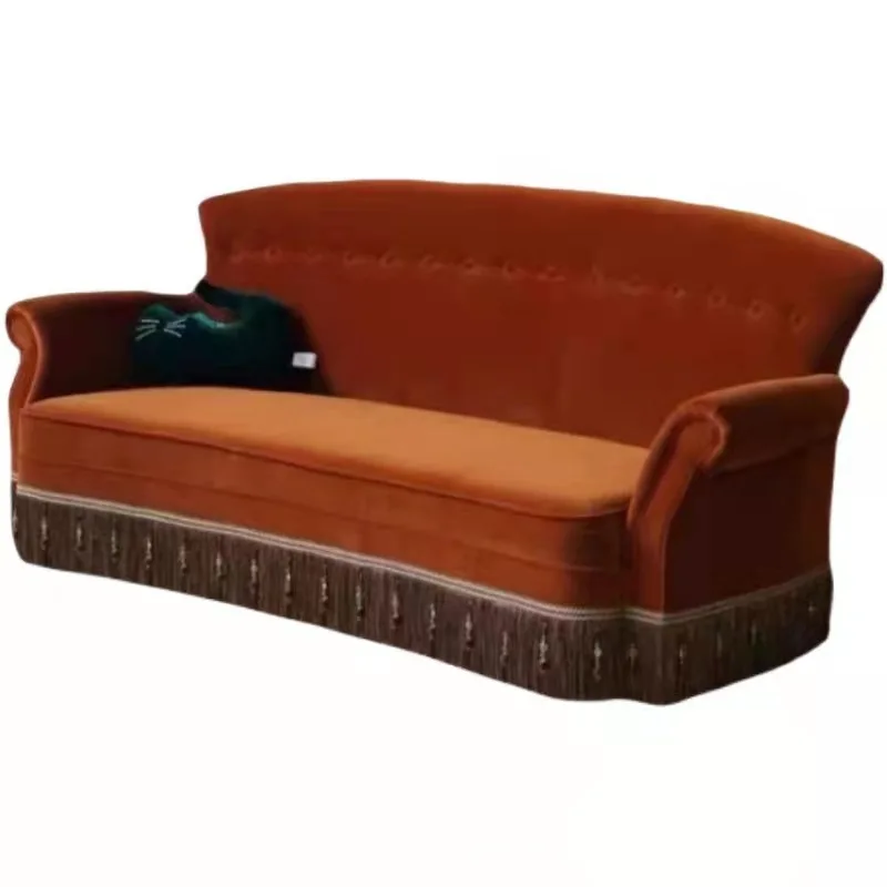 American single and double three-person small apartment retro buckle fringed living room hotel designer furniture sofa