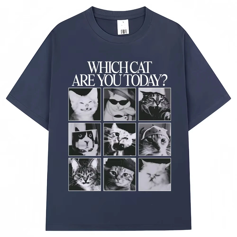 Humorous Cat Meme Graphic Design T Shirt Which Cat Are You Today Retro Soft Cotton Relaxed Fit Unisex Vintage Style Tee