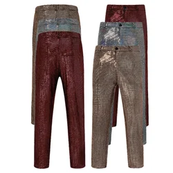2024 New Fashionable Shiny Beaded Mens Casual Pants,Party Stage,Disco KTV,Gold Silver Red Performance Sequined Loose Trousers