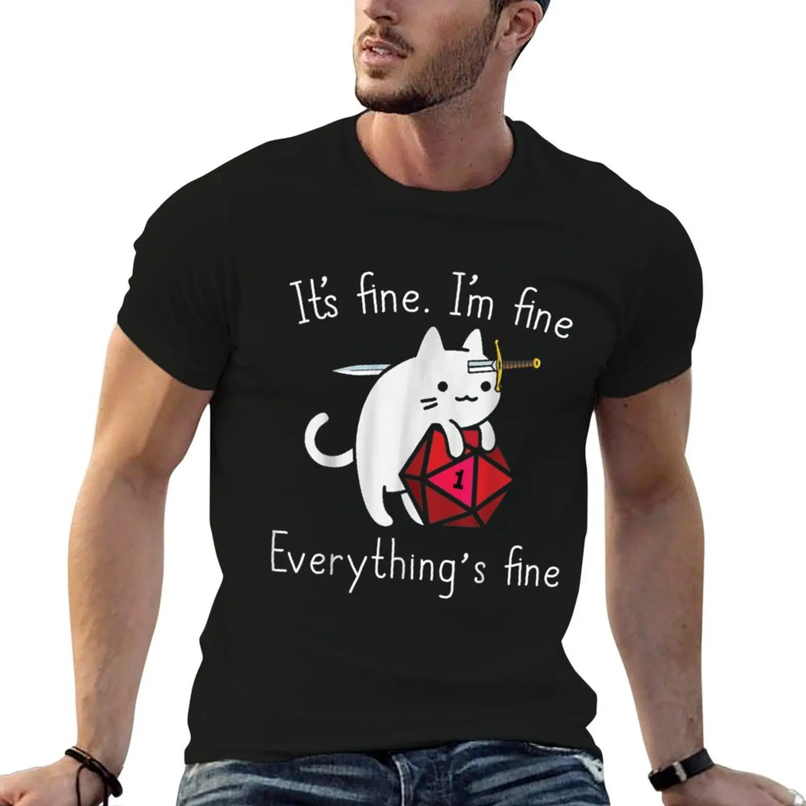 Its Fine Im Fine Everything Is Fine Funny Meme Cat Gift T-Shirt Ultra Soft Breathable Tee Top