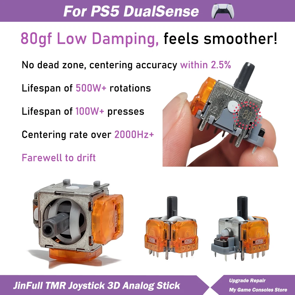 

2/10pcs Ginfull TMR Electromagnetic Joystick for PS5 Replacement 80gf 3D Analog Stick Linear Sensor Anti-drift High Precision