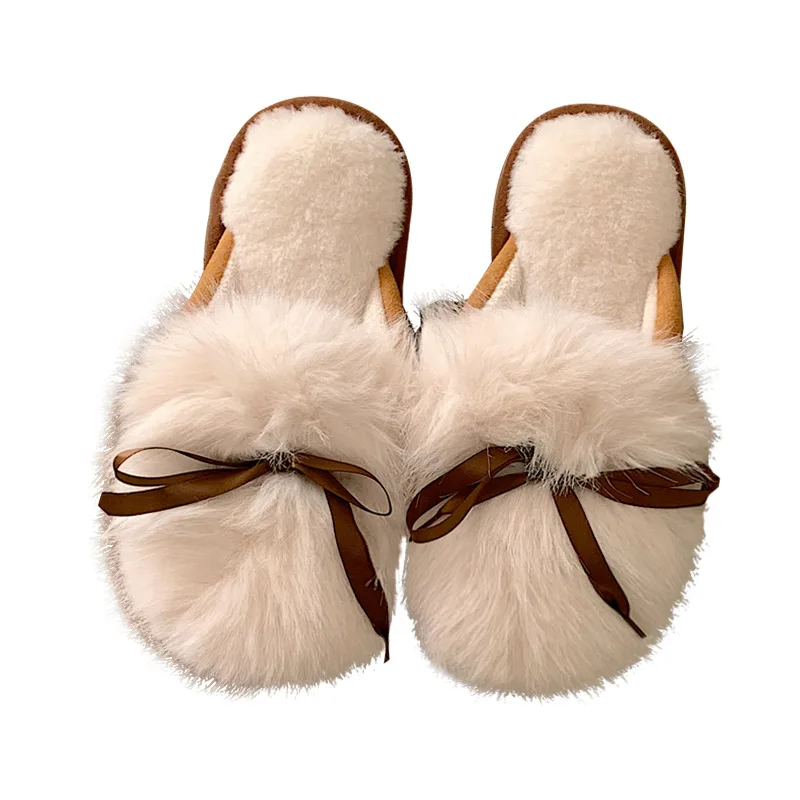 New girls home indoor warm bow bow head cotton slippers female winter students dormitory soft bottom comfortable plush slippers