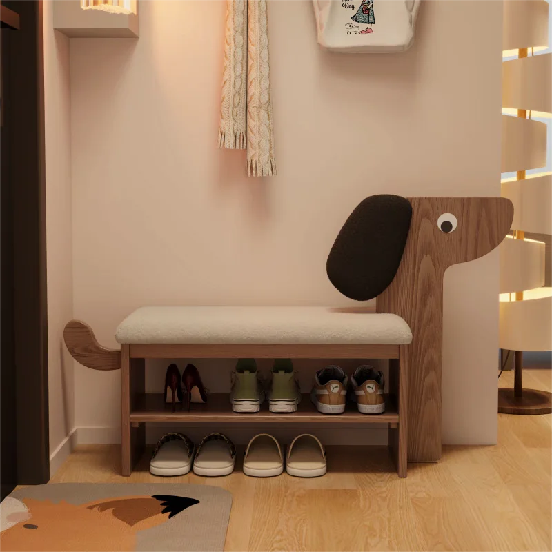 Solid wood puppy shoe change stool door home cute creative shoe rack into the door seat