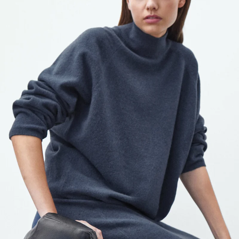 England Winter S Thick Sweater Women Knitted Cashmere Navy Blue Pullover Long Sleeve Turtleneck Loose Jumper Warm Pull