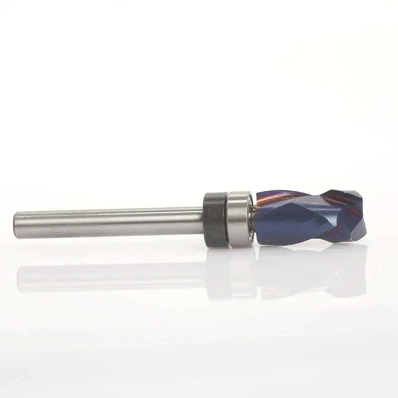 Bearing Ultra-Perfomance Compression Flush Trim Solid Carbide Blue Coating CNC Router Bits End mill 1/4\