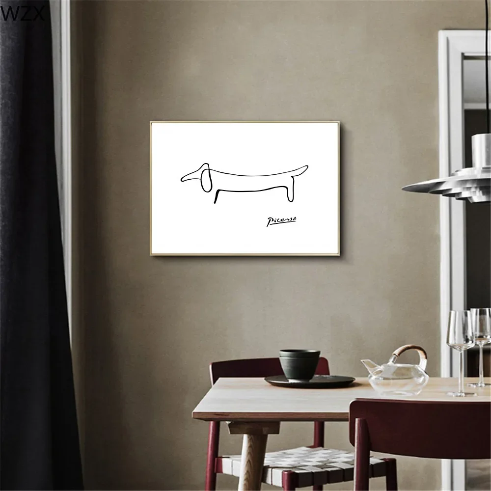 Scandinavian Classic Retro Wall Art Picasso Creative Abstract Line Dachshund HD Poster Print Home Bedroom Living Room Decoration