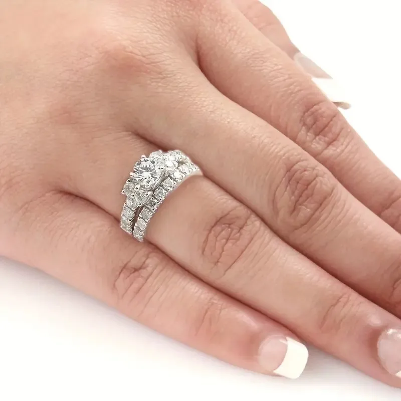 Huitan klassische Hochzeit Braut Set Ringe Frauen Luxus gepflastert brillanten Zirkonia Silber Farbe/Gold Farbe hochwertigen Schmuck