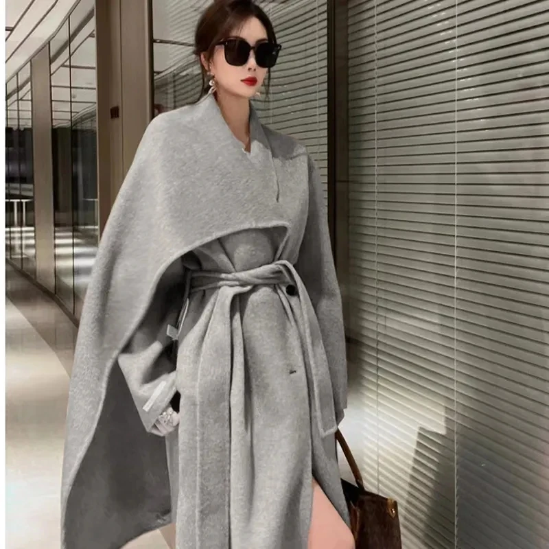 

Women's Double Cashmere Scarf, Overcoat, Long Belt, Wool Windbreakers, Fashion, Autumn, Winter, New, Formal, 100%, 2023