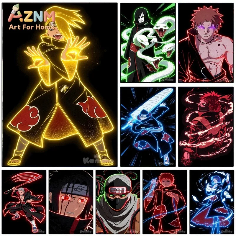 Neon Glow Akatsuki Anime Character Canvas Wall Art Print Unframed Canvas Painting Home Decor Poster for Bedroom Living Room