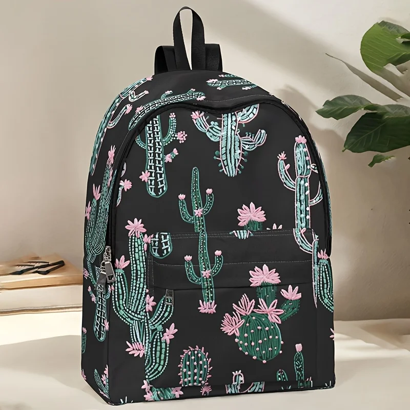 A Large Capacity Backpack with a Floral Cactus Pattern Perfect for Shopping Traveling And Work Suitable for Both Men And Women