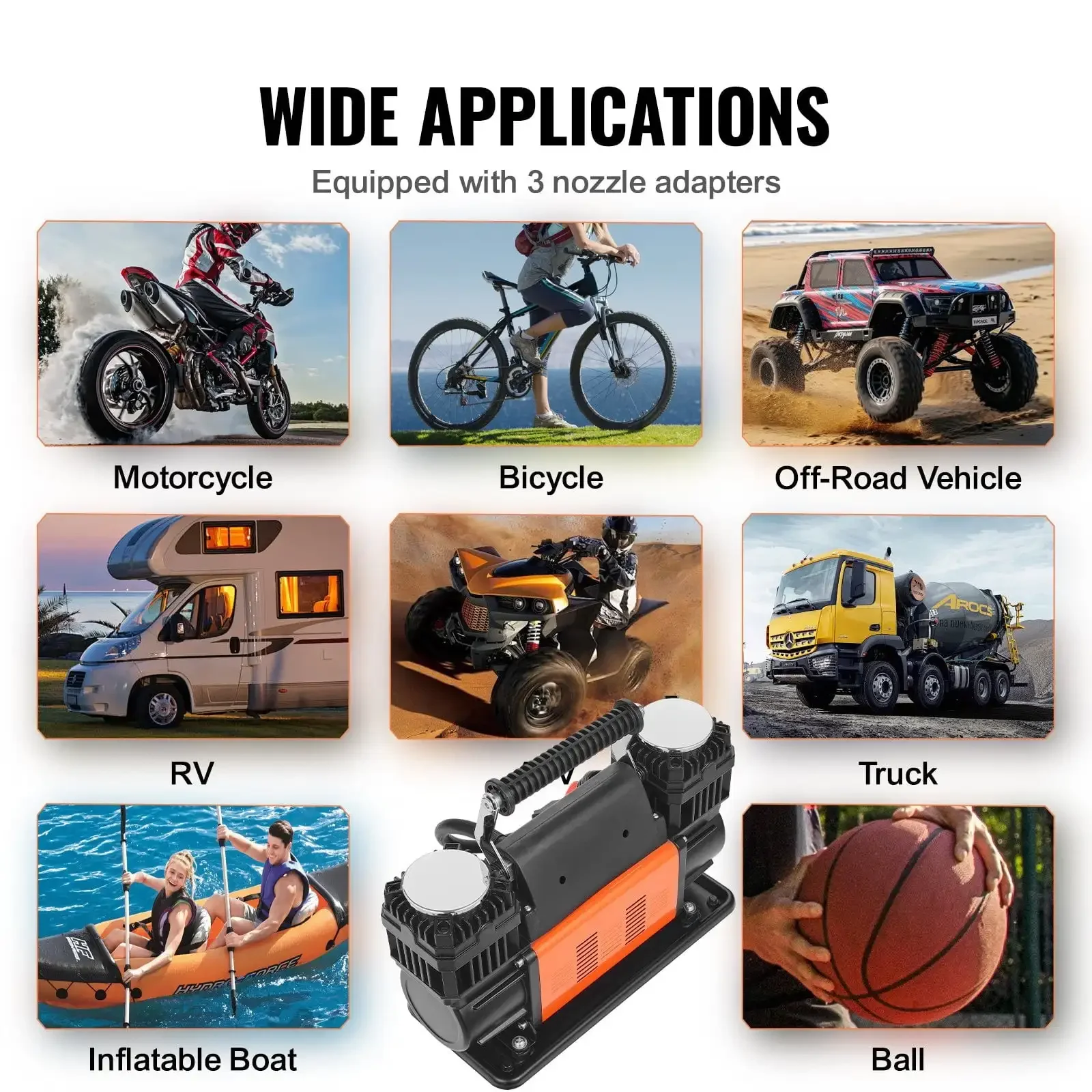 Przenośna inflator opon 10,6CFM Dwucylindrowa sprężarka powietrza 12V 150PSI