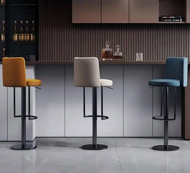 Modern European Upholstered Adjustable Swivel Bar Stool with Backrest Multi Color for Bar Kitchen Island Home Cafe Dining