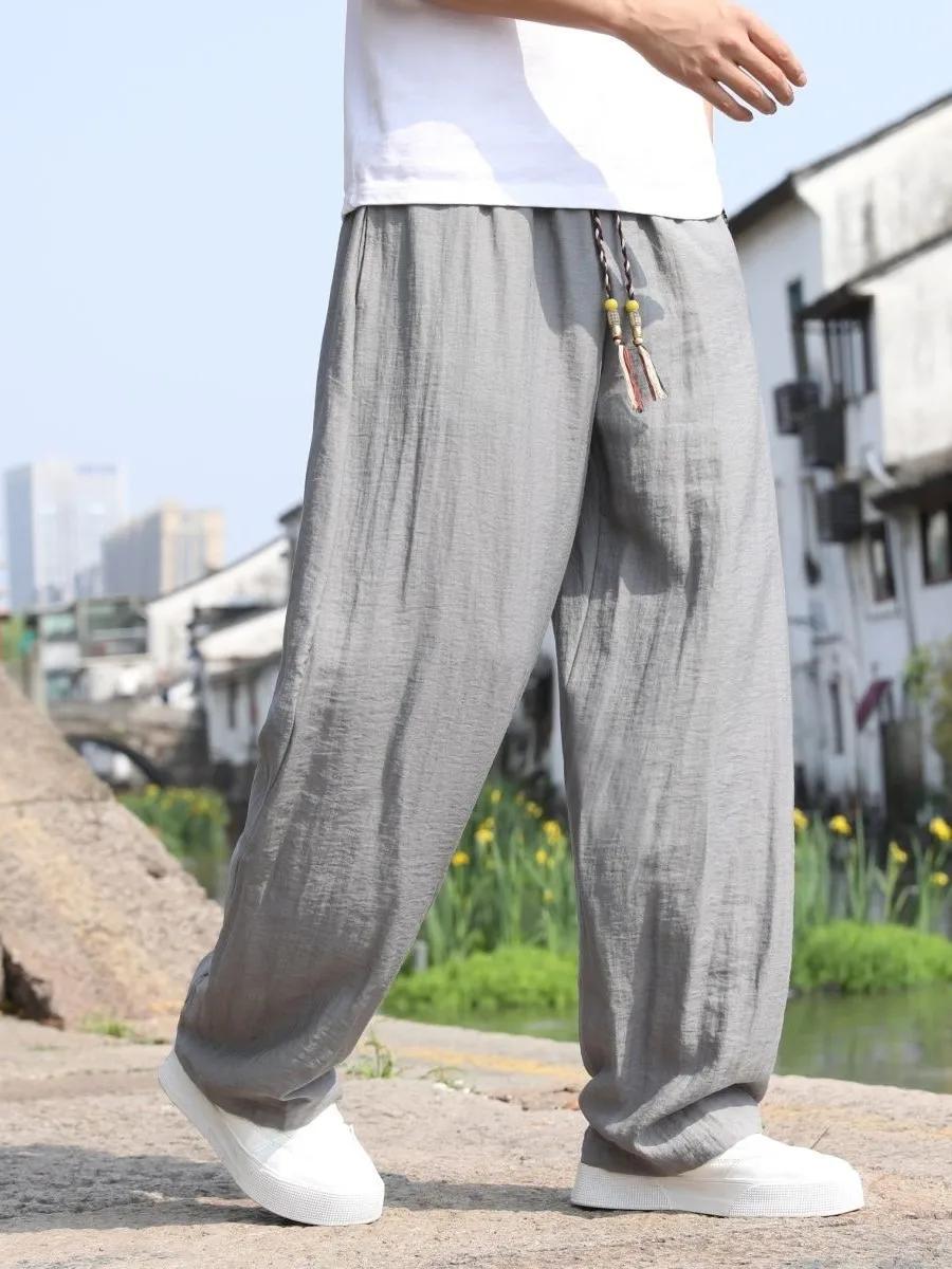Men's Cotton Linen Wide Leg Pants Summer Loose Straight Casual Breathable Trousers CleanFit Style Universal Natural Waist