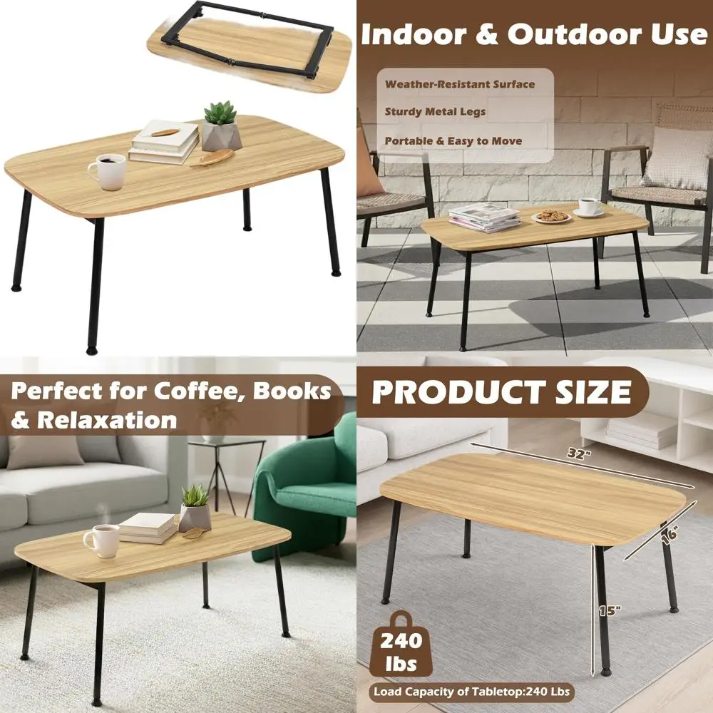 

Oak Folding Floor Table, Midcentury Modern Design, 32L x 16W x 15H, Portable for Living Room