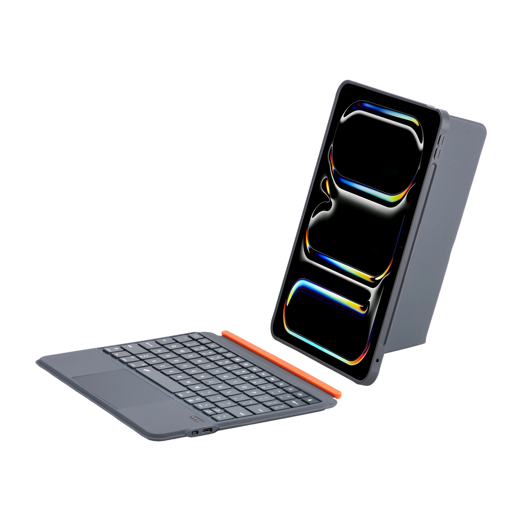 حافظة جلدية K07 لجهاز iPad (2025) / Air 11 (2025) / Air 11 (2024) لوحة مفاتيح معدنية دوارة متوافقة مع البلوتوث مع إضاءة خلفية