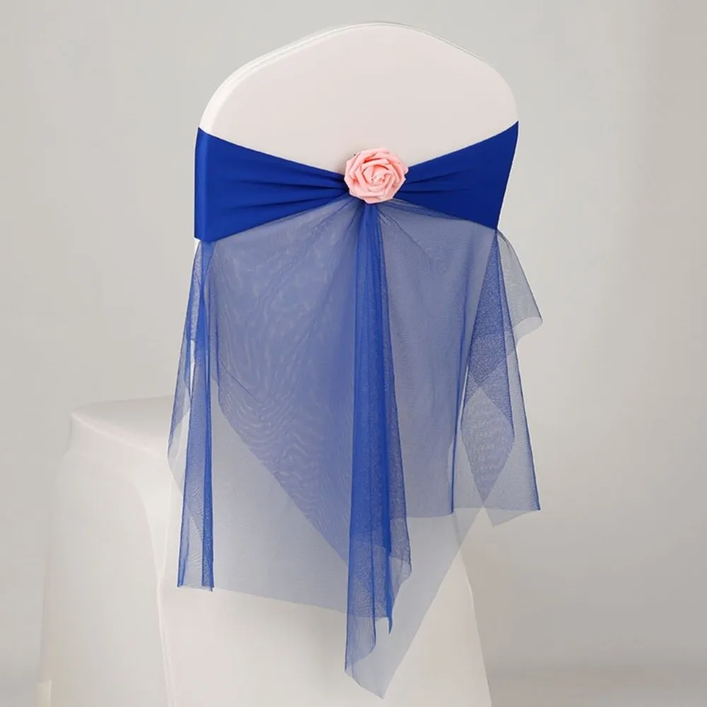 Bows Chair Back Bow Decorative Belt Elastic Band Rose Flower Event Chair Straps Ties Fastening Ready Made Chair Cover Decors