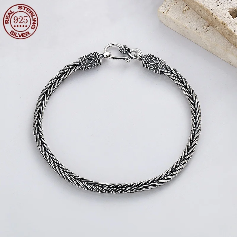 

Ethnic style Keel bracelet S925 sterling silver retro simple bracelet for men riding motorcycle charm jewelry gift