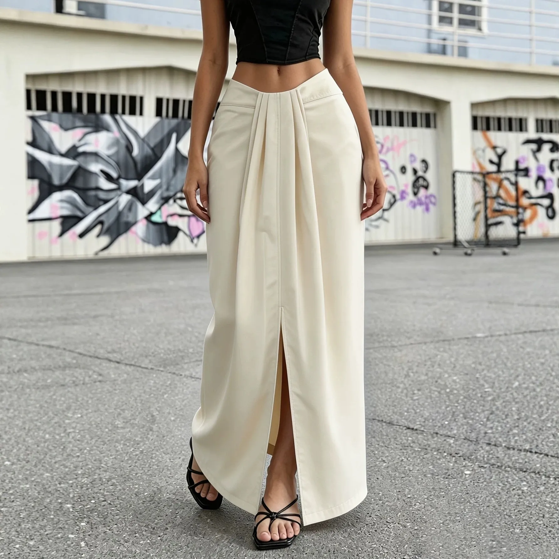 Women's Solid Color Ruched Slit Irregular Hem Knit Skirt for Women Casual Business Evening Date Party Outdoor Wear Skirt