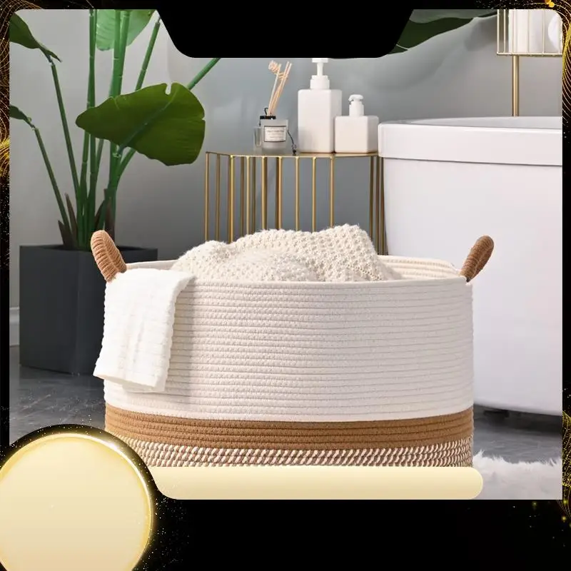 

X40A_XA-Large Cotton Rope Blanket Basket For Storage, Laundry, Nursery Foldable Storage Basket Dirty Clothes Basket