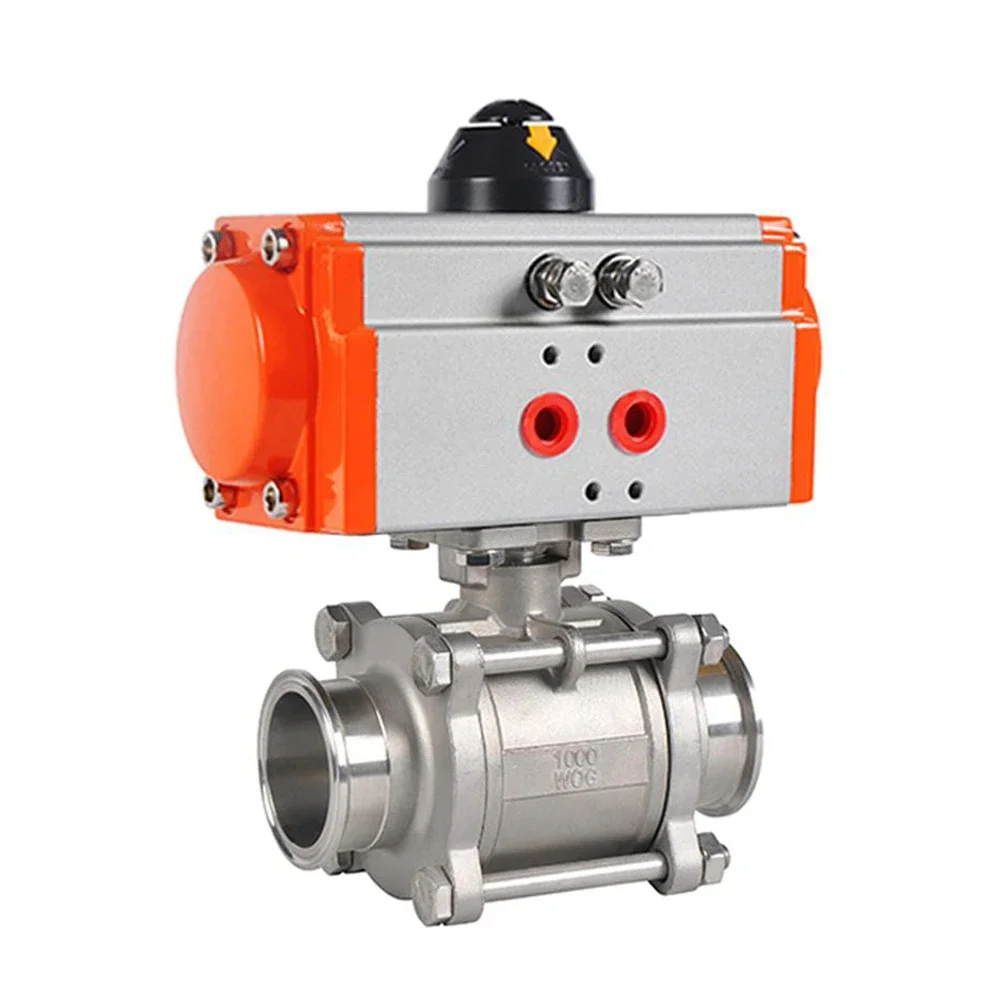 3 Piece Stainless Steel Tri Clamp Connection Double Acting Pneumatic Actuator Ball Valve