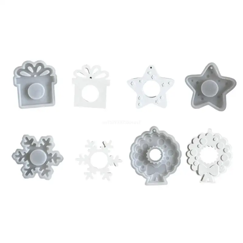 

Silicone Gift Snowflake Star Wreath Shaped Pendant Molds Christmas Hanging Decoration Moulds Jewelry Making Accessories Dropship