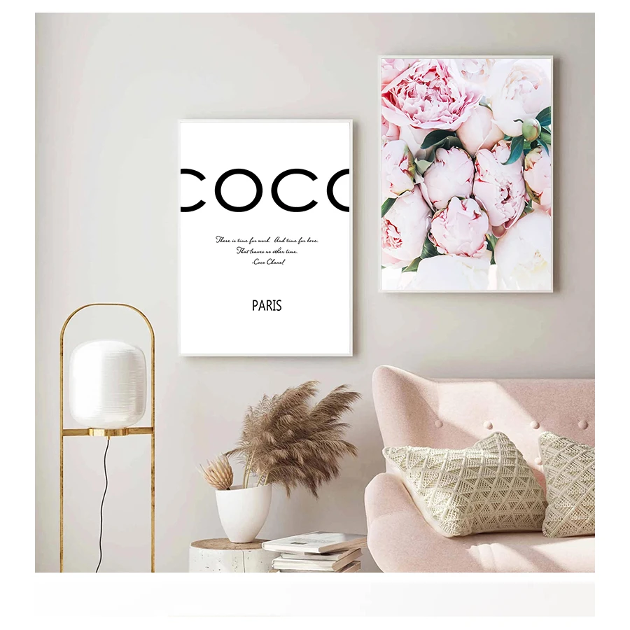 Print Coco Quote Poster Inspirational Canvas Picture Painting Living Room Bedroom Decor Fashion Blush Pink Wall Art Peonies