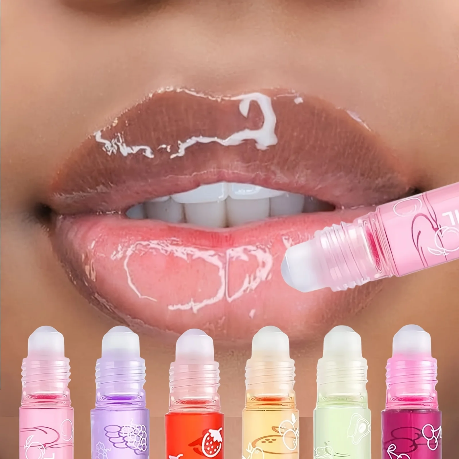 Hydrating Fruit-Infused Lip Gloss - Transparent, Moisturizing Roll-On Balm for Long-Lasting Shine & Natural Look