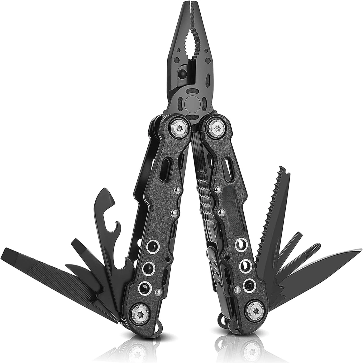 

Durable and Portable 12-in-1 Multitool Pliers - Perfect Men's Gift with Safety Lock, Screwdrivers, Saw, and Bottle Opener - Idea