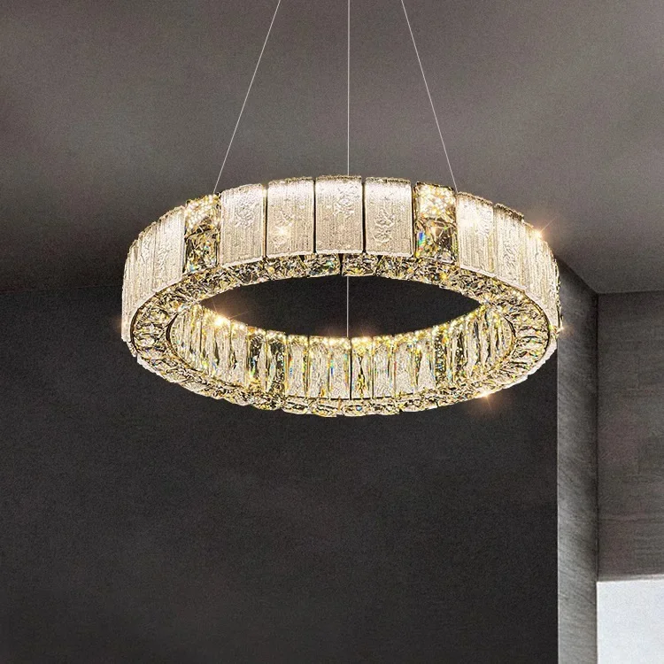 Pendant Light Luxury Clear Crystal Cover Lamp Circle style Living Room LED Lamp Ceiling Lights Modern Dining room home deco