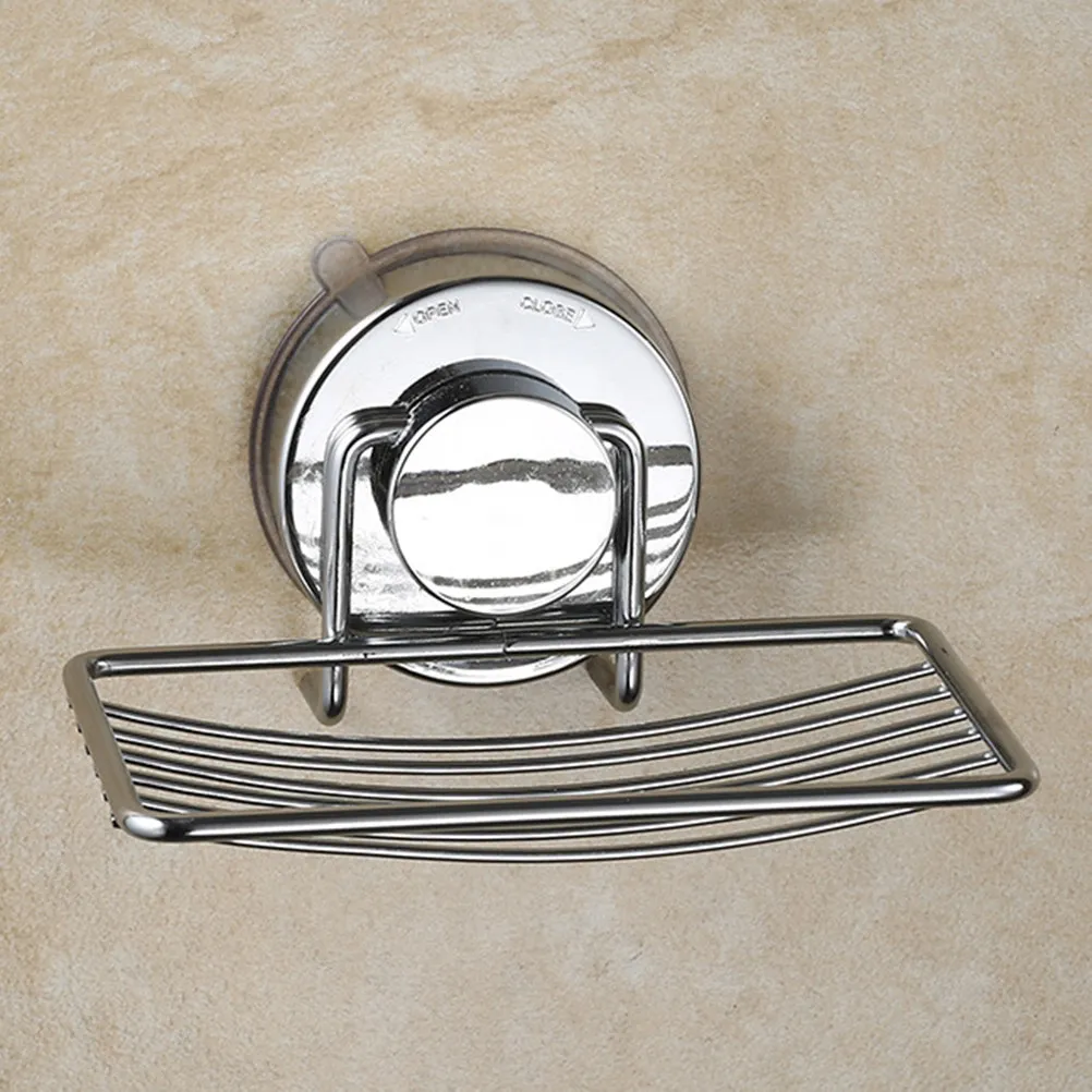 Punch-free Soap Dish Drain Rack Power-grip Suction Cup Soap Tray Holder Storage Soap Rack Container for Bath Shower (Silver) view 2