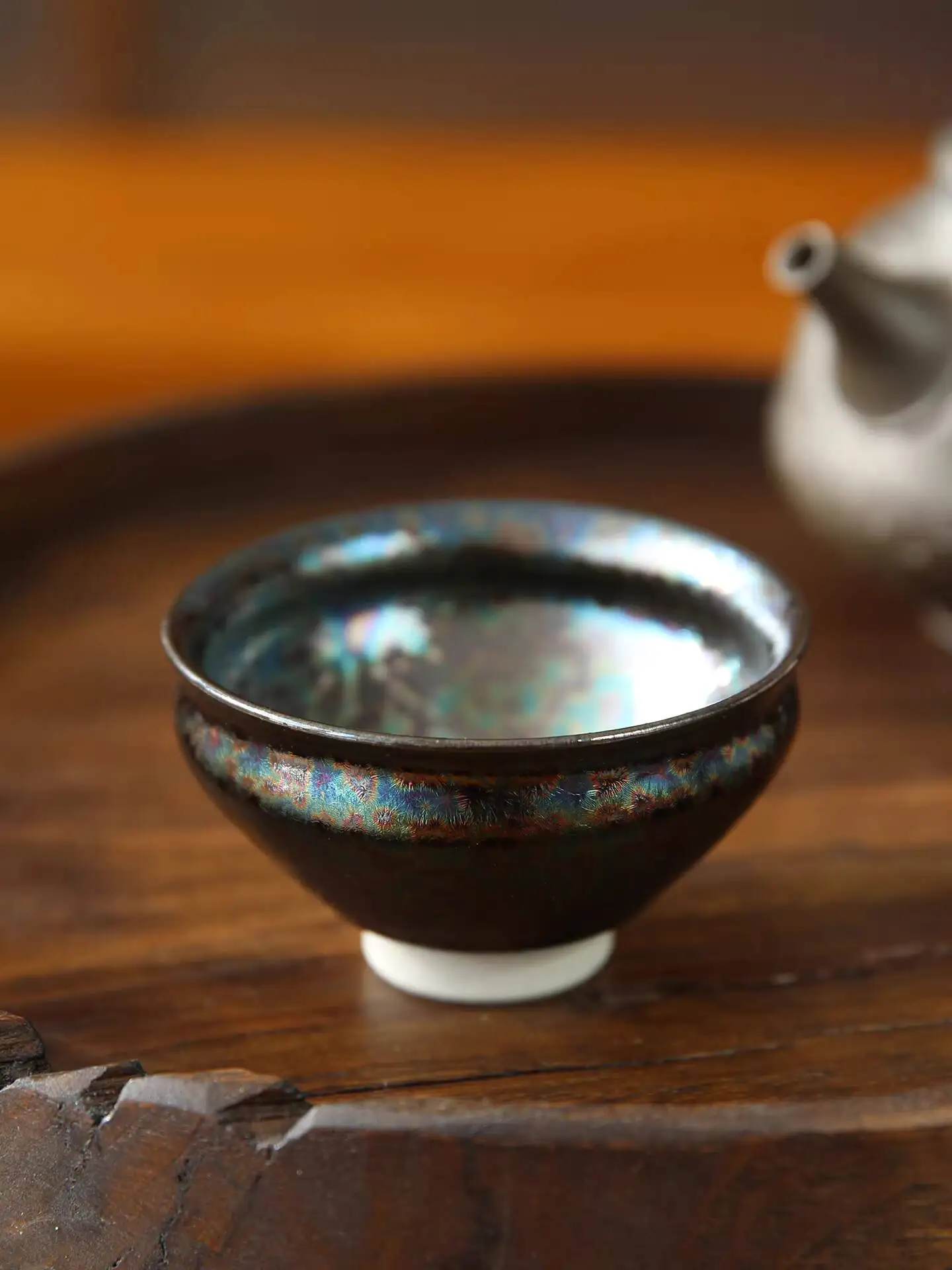 

In-Stock Japanese Kiyomizu-Yaki Artist Shuji's Iridescent Glaze Master High-End Tea Ware Tasting Cup, Wooden Box Packaging