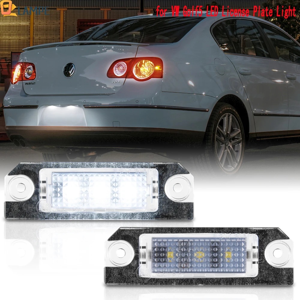 2pcs Car LED License Number Plate Lights for VW Golf 5 Caddy III Passat 3C B6 Jetta Touran 2003-2010