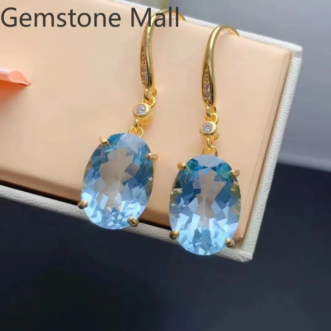 12ct Natural Topaz Dangle Earrings for Party VVS Grade 10*14mm Light Topaz 925 Silver Earring with Gold Plating Allergy Free