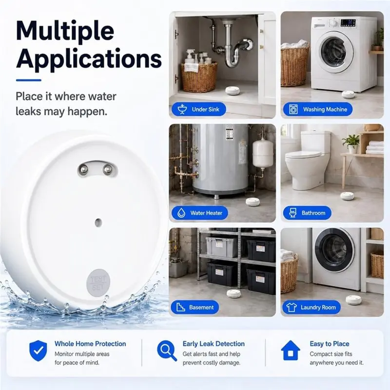 JHD 100Db Water Sensor Alert IP66 Drip Flood Leak Detection Water Leak Detector For Home